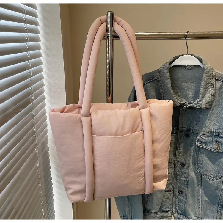 Women's Beige Cotton Padded Shoulder Bag Large Capacity — feature 23