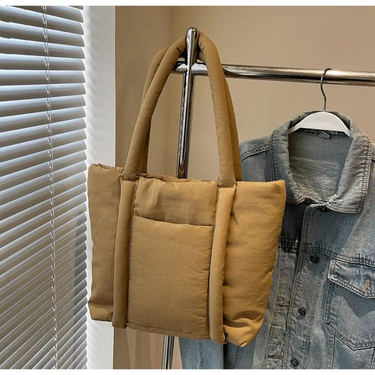 Women's Beige Cotton Padded Shoulder Bag Large Capacity — feature 24