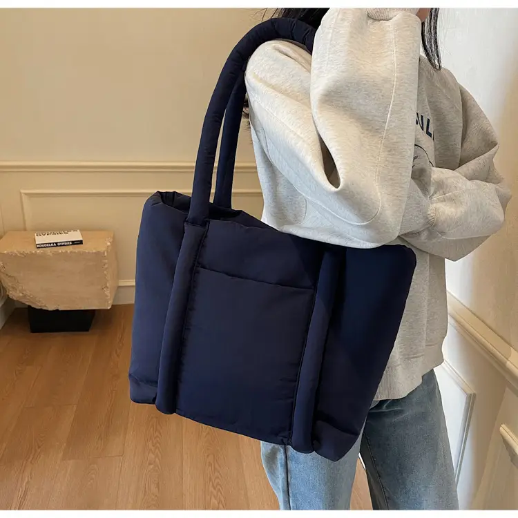 Women's Beige Cotton Padded Shoulder Bag Large Capacity — feature 39