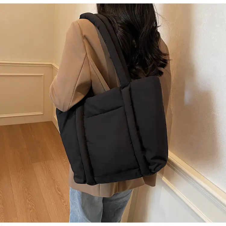 Women's Beige Cotton Padded Shoulder Bag Large Capacity — feature 42