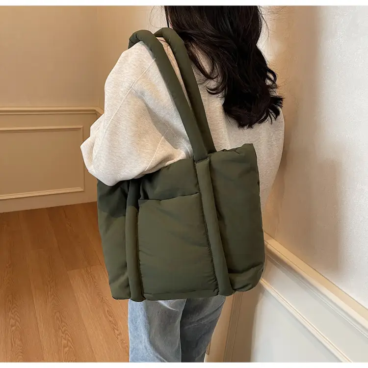Women's Beige Cotton Padded Shoulder Bag Large Capacity — feature 45