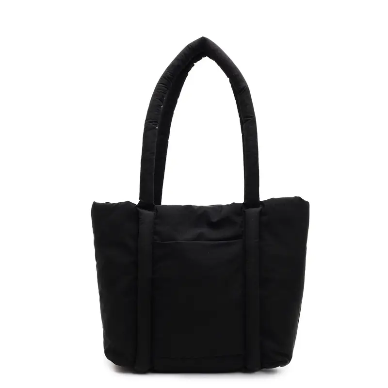 Women's Beige Cotton Padded Shoulder Bag Large Capacity - Image 2