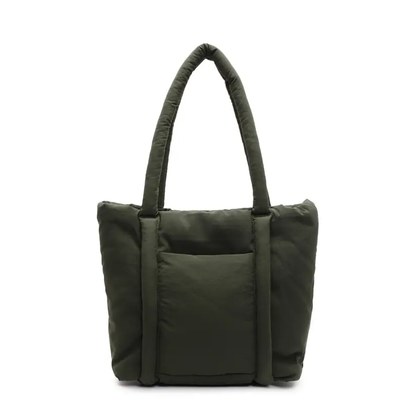 Women's Beige Cotton Padded Shoulder Bag Large Capacity - Image 4