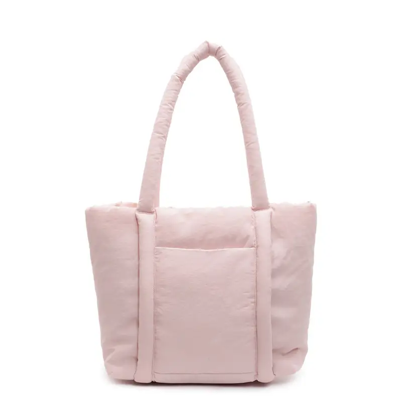 Women's Beige Cotton Padded Shoulder Bag Large Capacity - Image 6