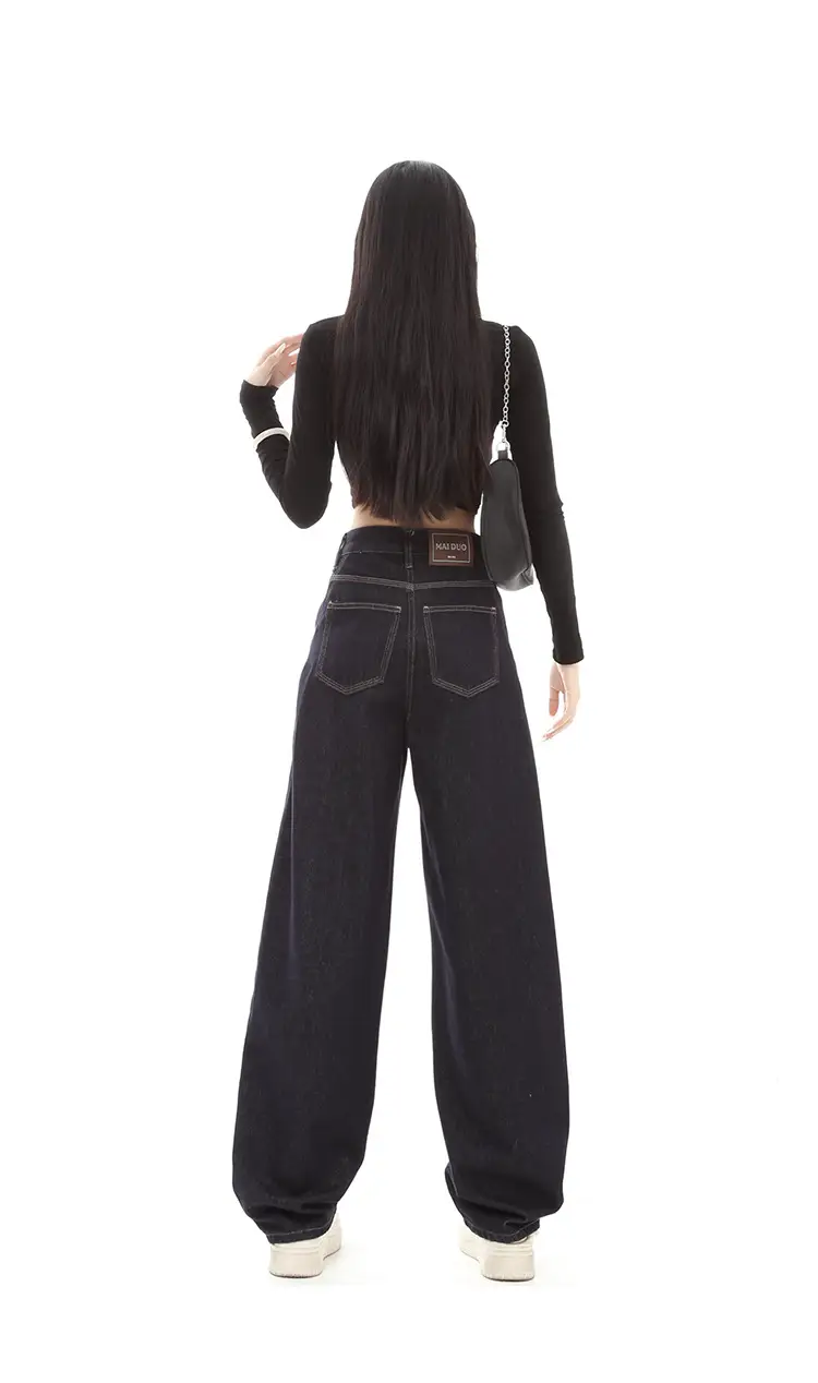 Dark Blue Fleece High-Waist Loose Jeans for Tall Women — feature 15