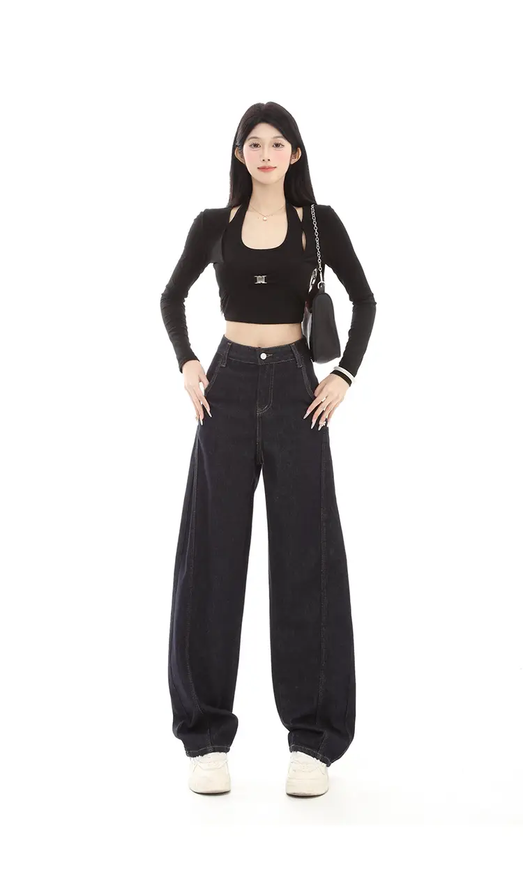 Dark Blue Fleece High-Waist Loose Jeans for Tall Women — feature 6