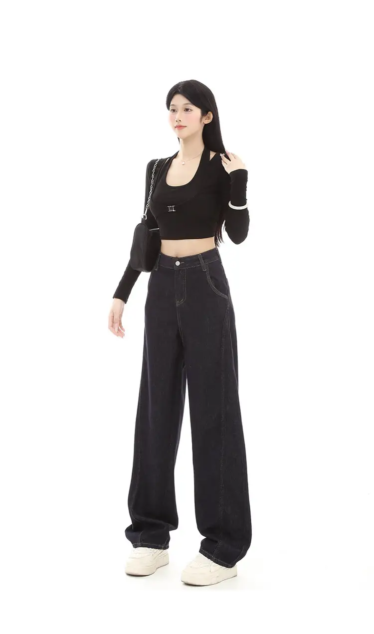 Dark Blue Fleece High-Waist Loose Jeans for Tall Women — feature 7