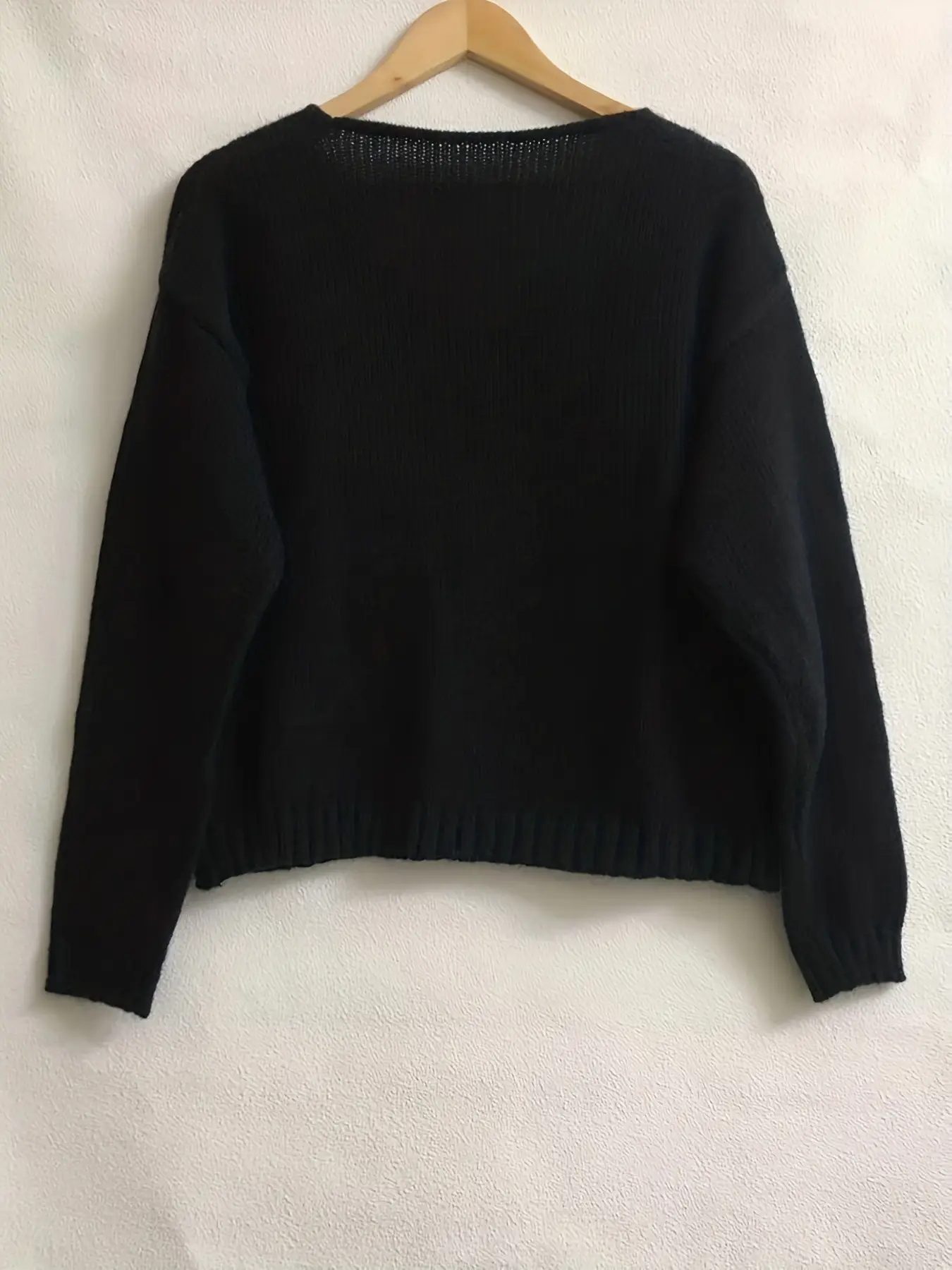 Grey Woolen V Neck Pullover Top for Women
