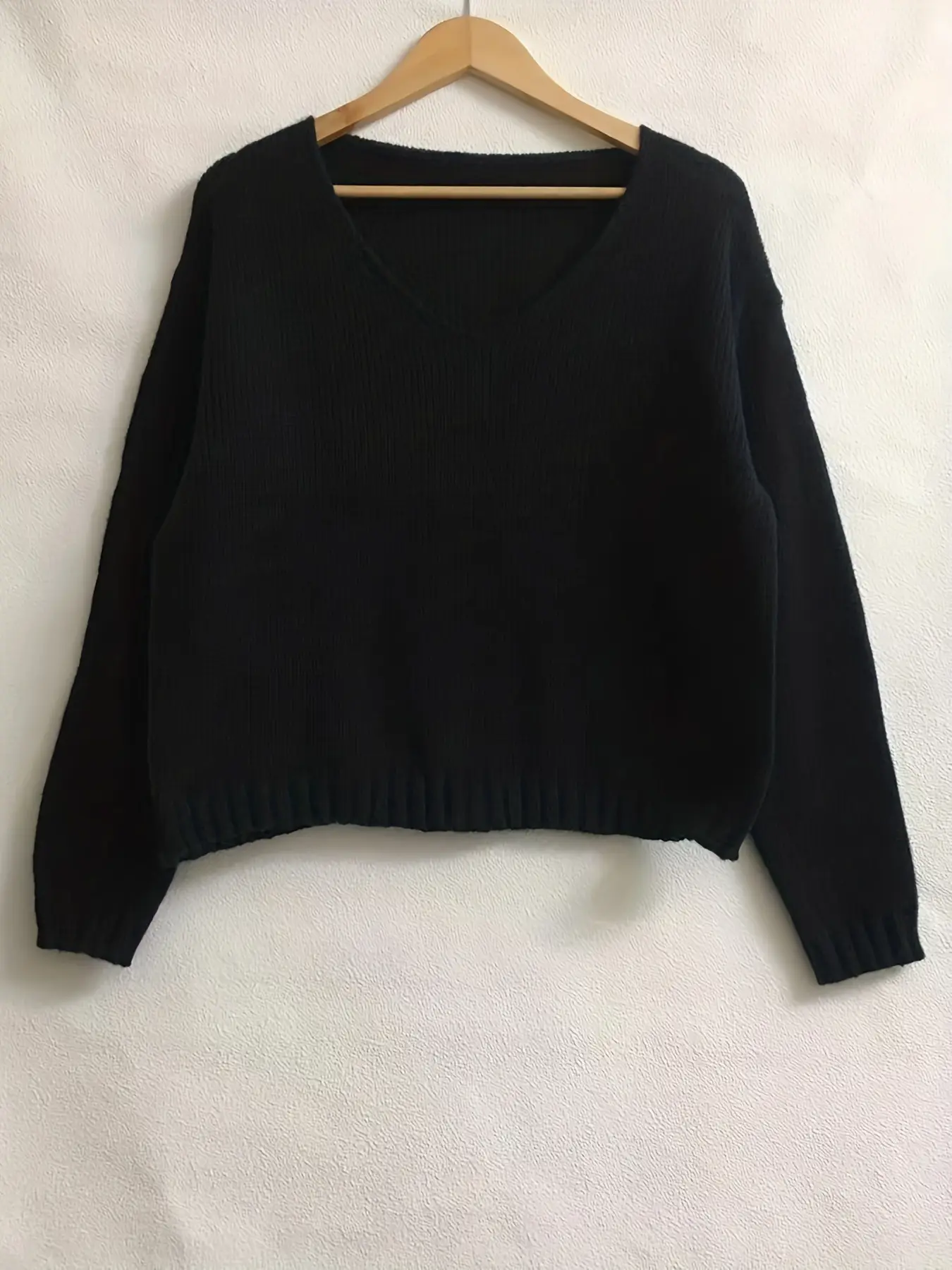 Grey Woolen V Neck Pullover Top for Women
