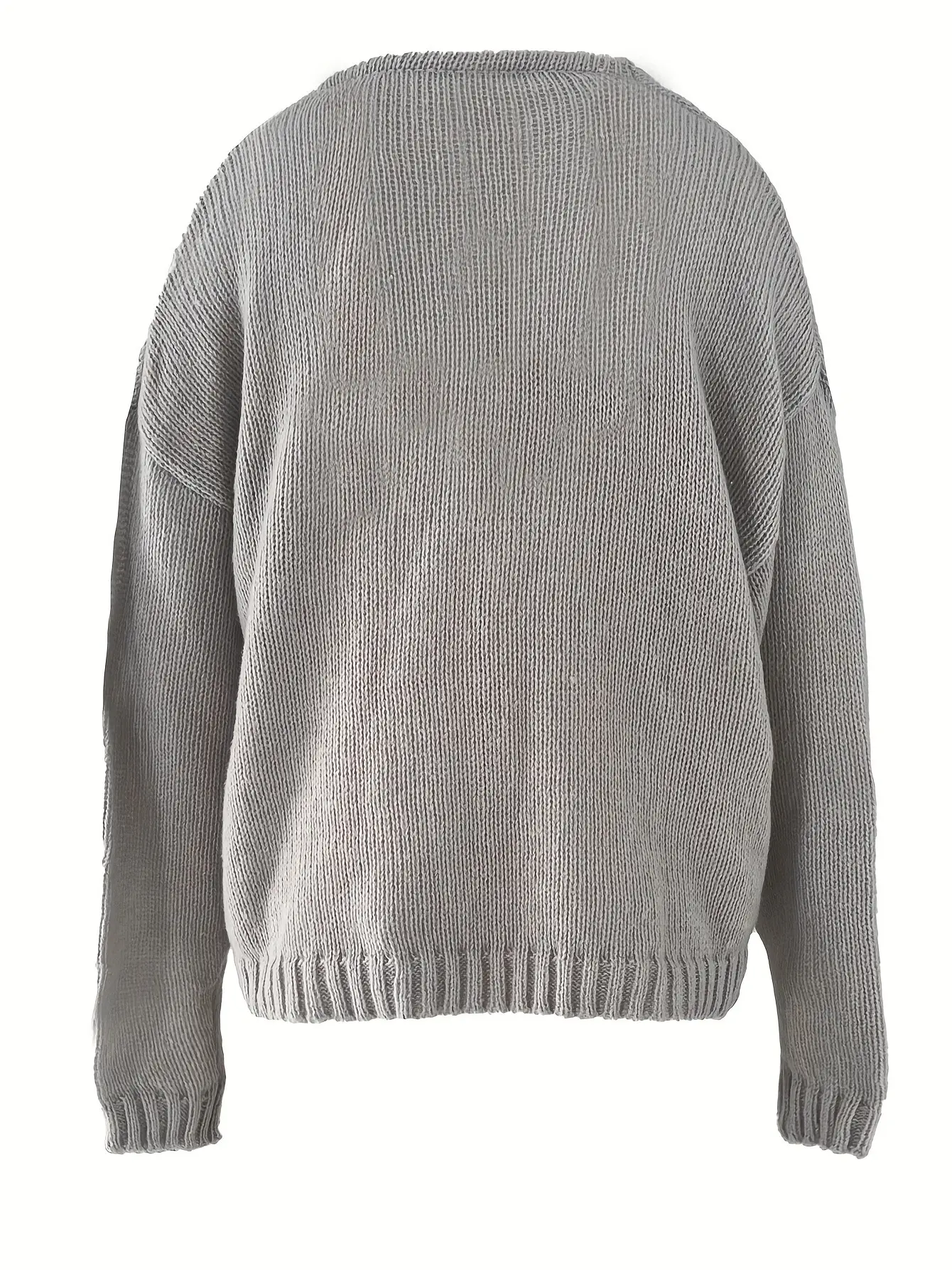 Grey Woolen V Neck Pullover Top for Women — feature 13