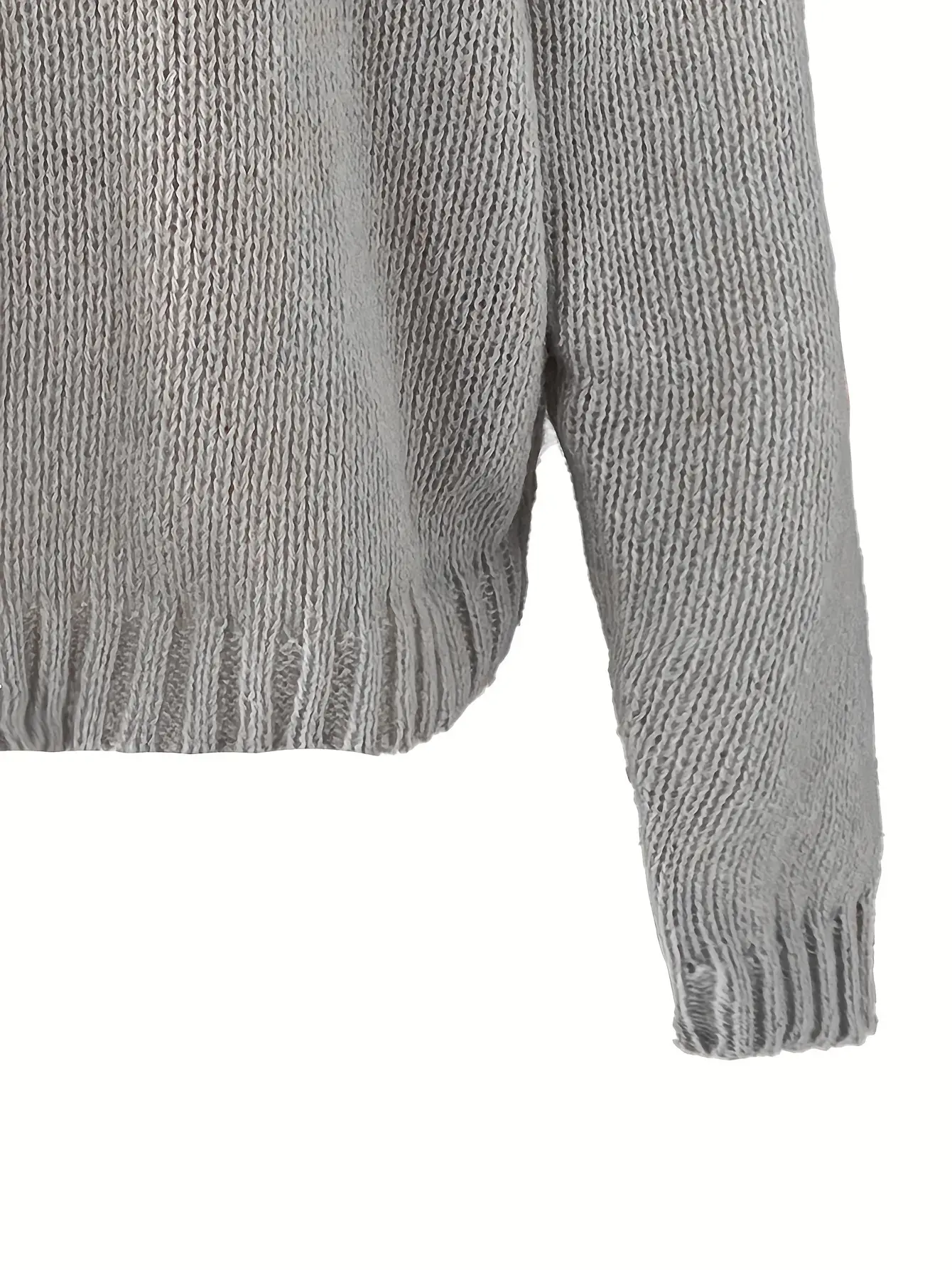 Grey Woolen V Neck Pullover Top for Women — feature 14