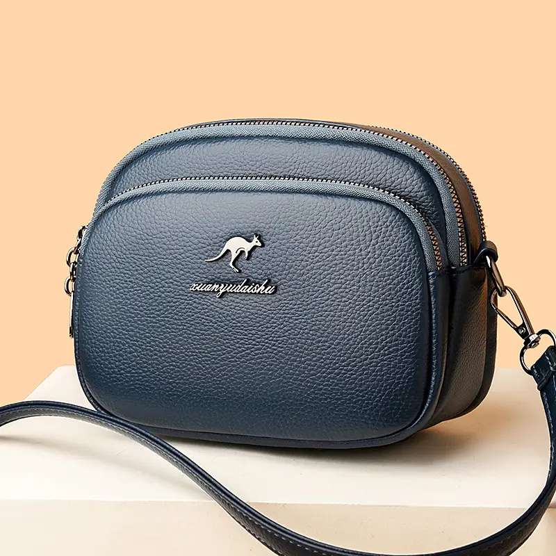 Black Soft Leather Three Layer Crossbody Bag for Women
