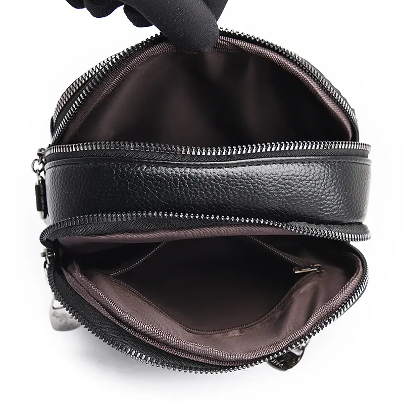 Black Soft Leather Three Layer Crossbody Bag for Women