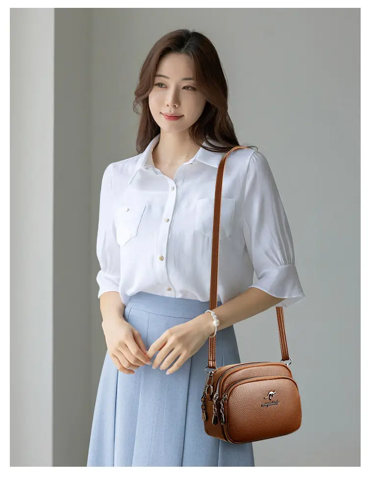 Black Soft Leather Three Layer Crossbody Bag for Women — feature 11