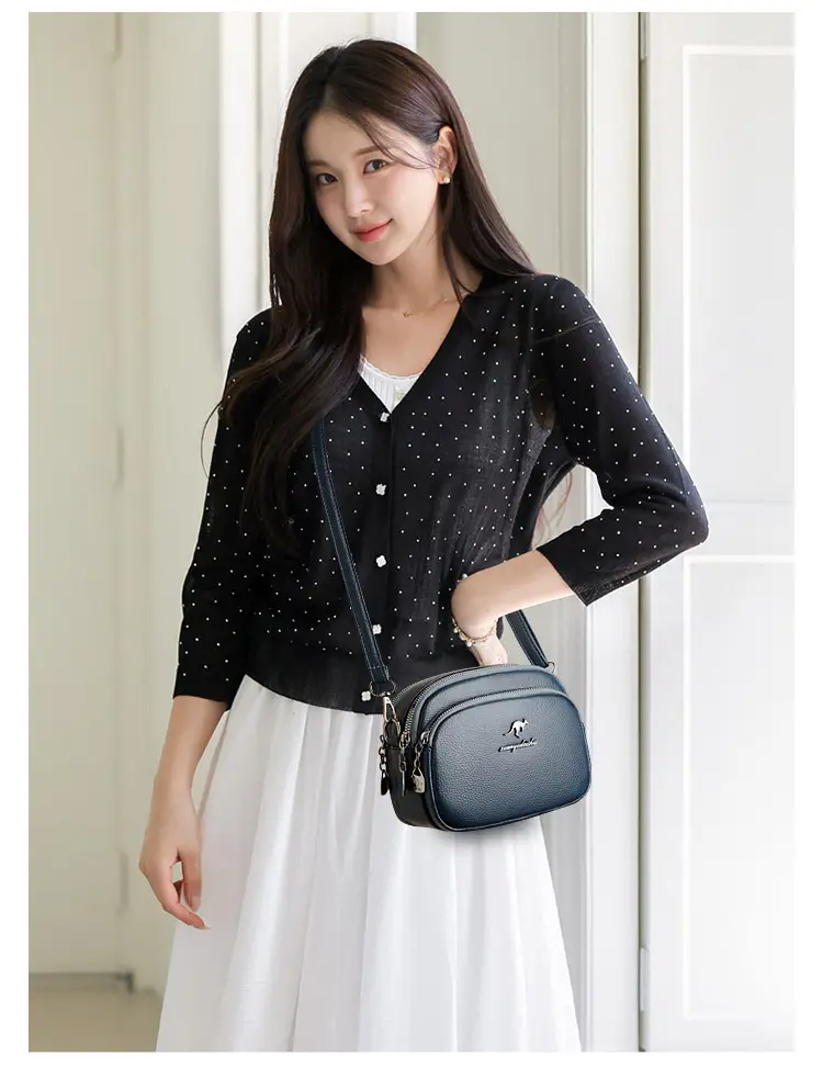 Black Soft Leather Three Layer Crossbody Bag for Women — feature 13