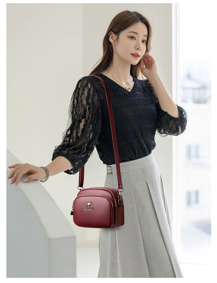 Black Soft Leather Three Layer Crossbody Bag for Women — feature 15