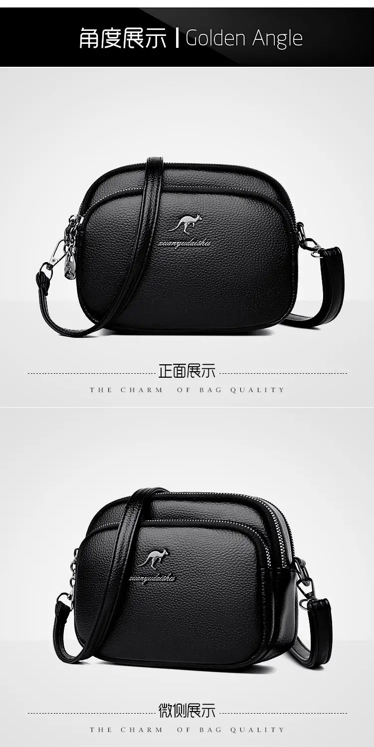 Black Soft Leather Three Layer Crossbody Bag for Women — feature 16