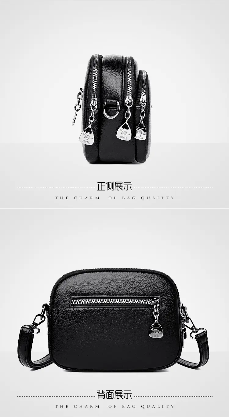 Black Soft Leather Three Layer Crossbody Bag for Women — feature 17