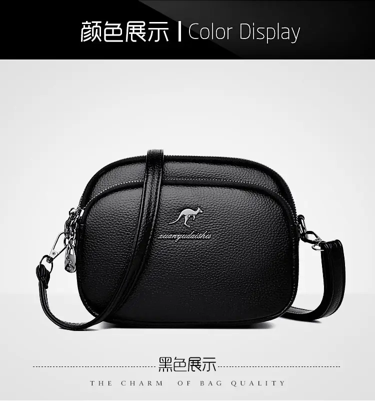 Black Soft Leather Three Layer Crossbody Bag for Women — feature 19