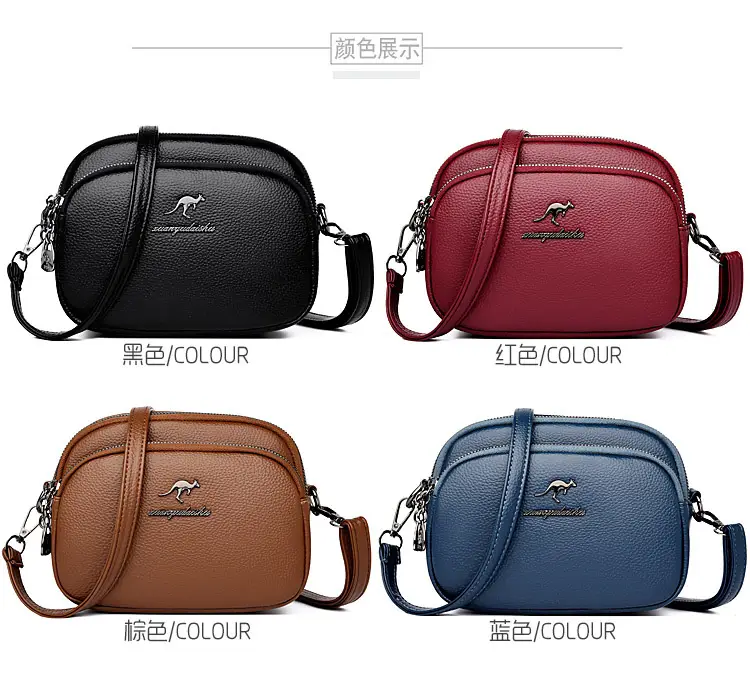 Black Soft Leather Three Layer Crossbody Bag for Women — feature 5