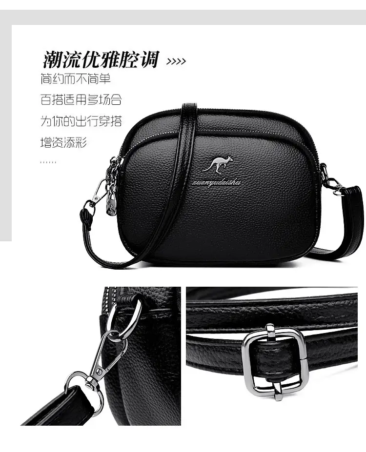 Black Soft Leather Three Layer Crossbody Bag for Women — feature 6