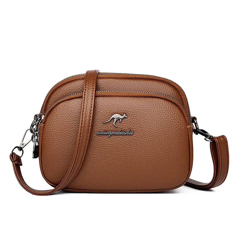 Black Soft Leather Three Layer Crossbody Bag for Women