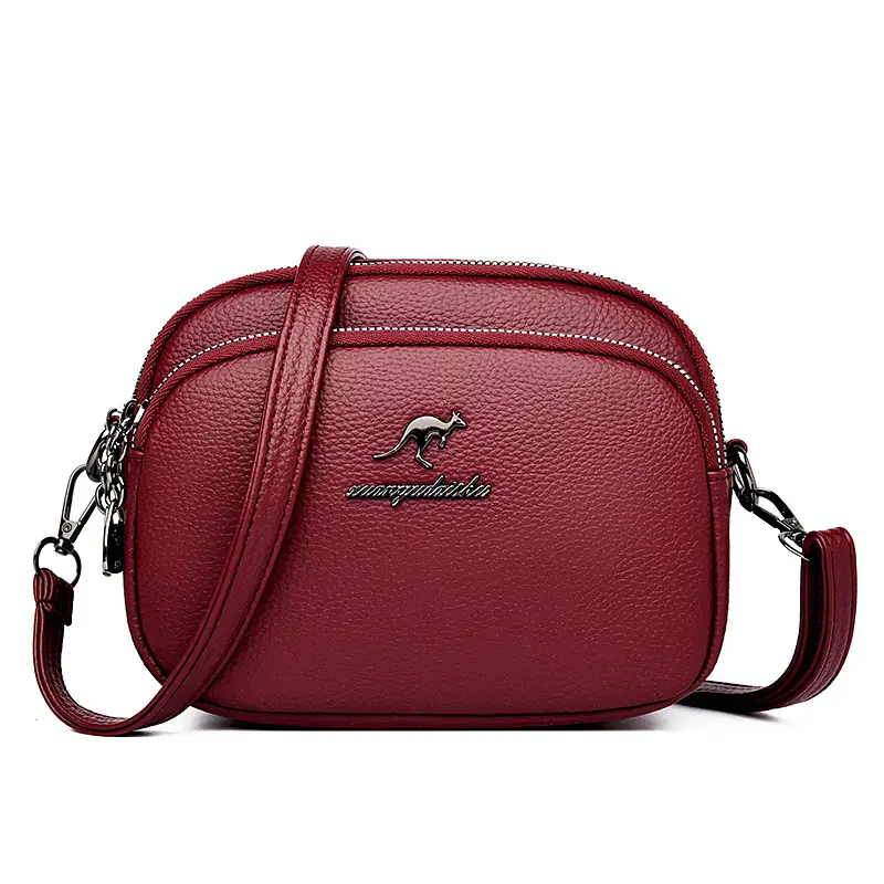 Black Soft Leather Three Layer Crossbody Bag for Women