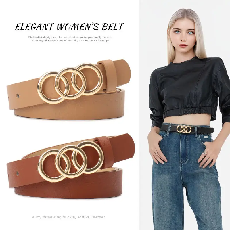 Women's Three-Circle Alloy Belt with Leather Straps - Image 6