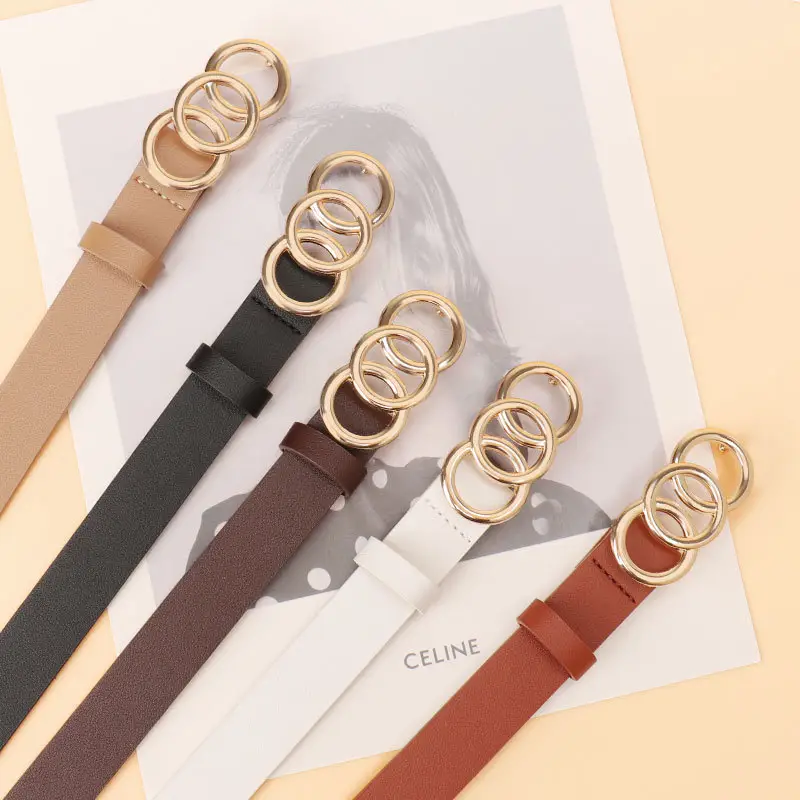 Women's Three-Circle Alloy Belt with Leather Straps - Image 7