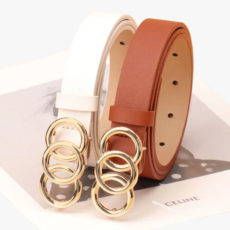 Women's Three-Circle Alloy Belt with Leather Straps - Image 8