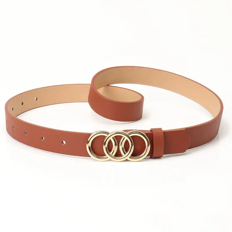 Women's Three-Circle Alloy Belt with Leather Straps - Image 3