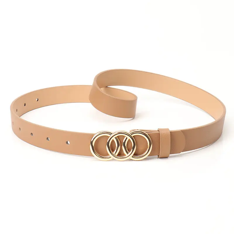 Women's Three-Circle Alloy Belt with Leather Straps - Image 4