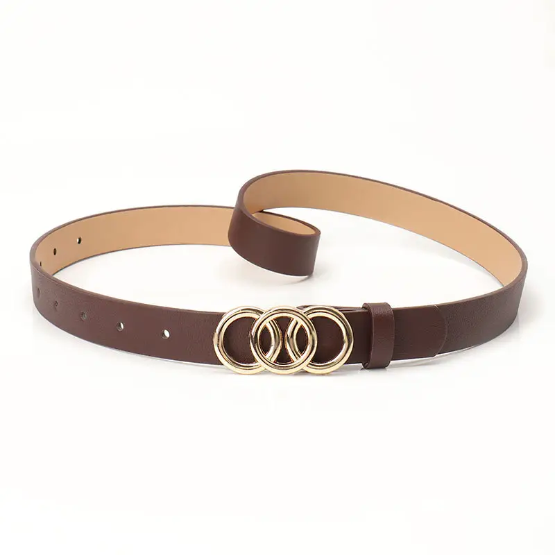 Women's Three-Circle Alloy Belt with Leather Straps - Image 5