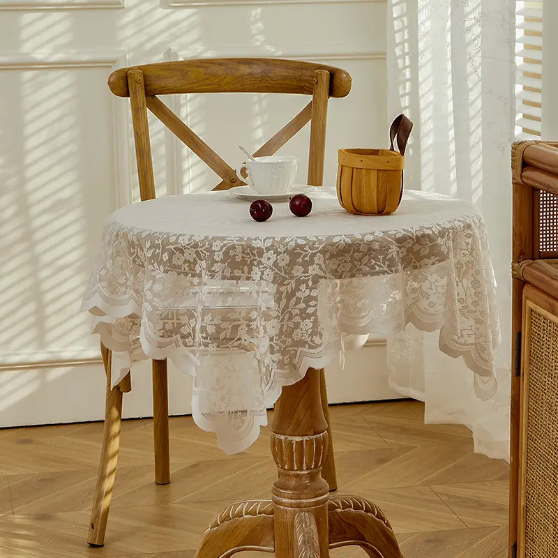 White lace tablecloth vintage coffee table cloth round table bedside table sofa refrigerator cover cloth pastoral style tablecloth wholesale