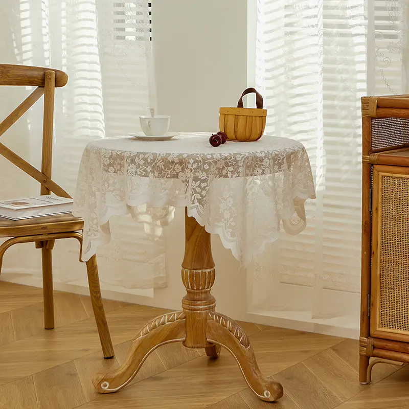 White lace tablecloth vintage coffee table cloth round table bedside table sofa refrigerator cover cloth pastoral style tablecloth wholesale