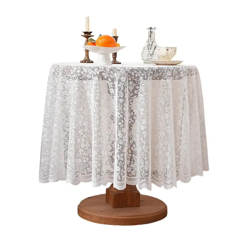 White lace tablecloth vintage coffee table cloth round table bedside table sofa refrigerator cover cloth pastoral style tablecloth wholesale