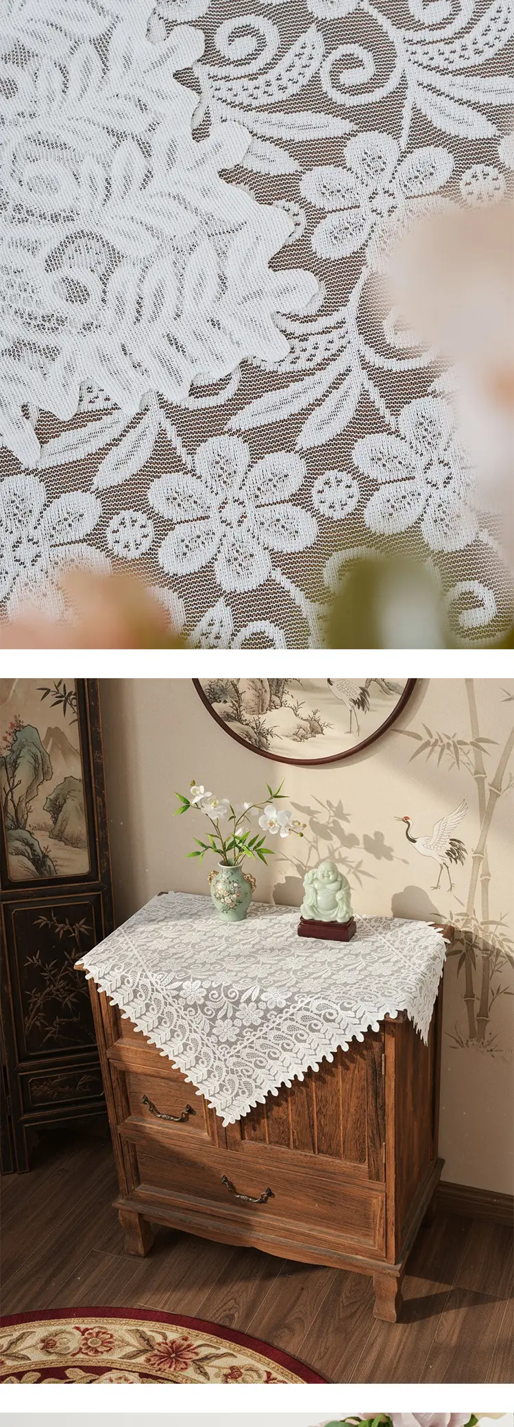 White lace tablecloth vintage coffee table cloth round table bedside table sofa refrigerator cover cloth pastoral style tablecloth wholesale — feature 15