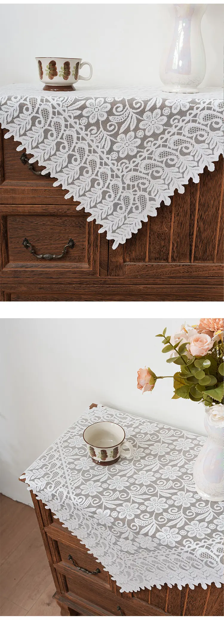 White lace tablecloth vintage coffee table cloth round table bedside table sofa refrigerator cover cloth pastoral style tablecloth wholesale — feature 17