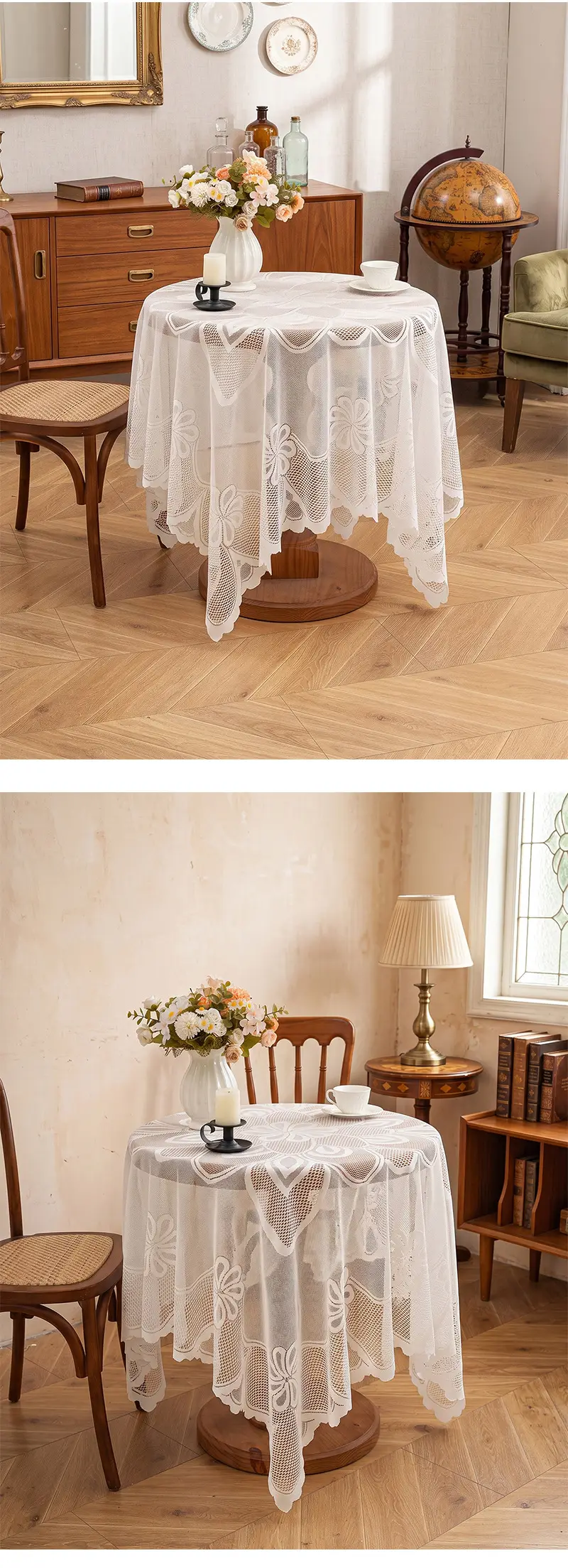 White lace tablecloth vintage coffee table cloth round table bedside table sofa refrigerator cover cloth pastoral style tablecloth wholesale — feature 18