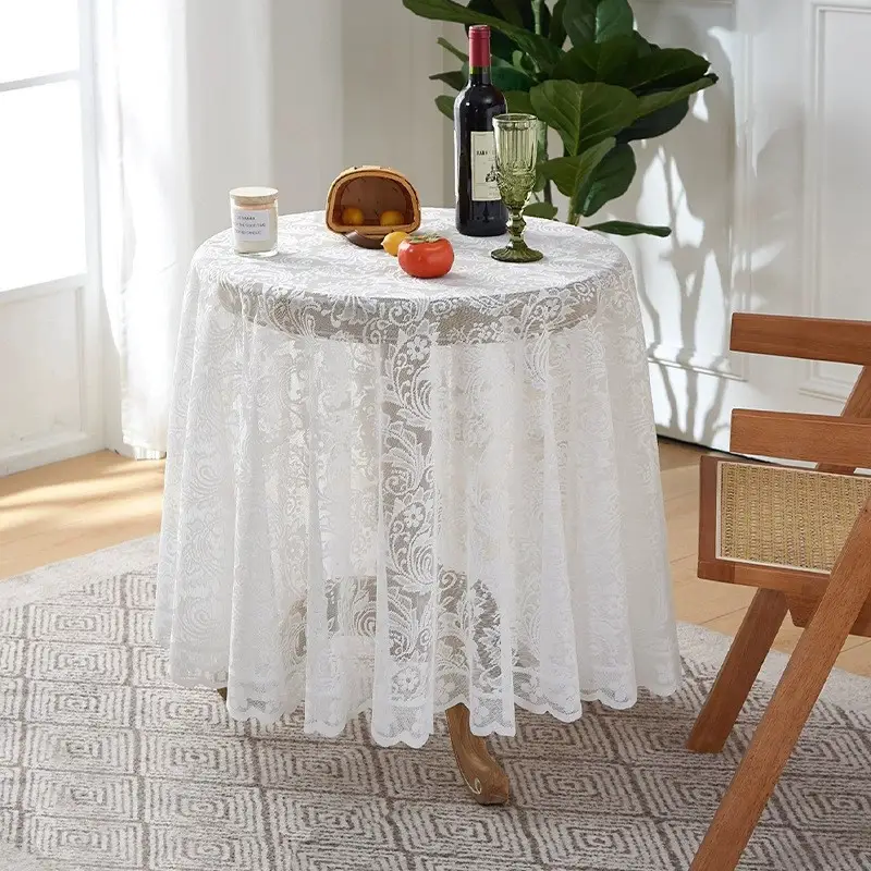 White lace tablecloth vintage coffee table cloth round table bedside table sofa refrigerator cover cloth pastoral style tablecloth wholesale