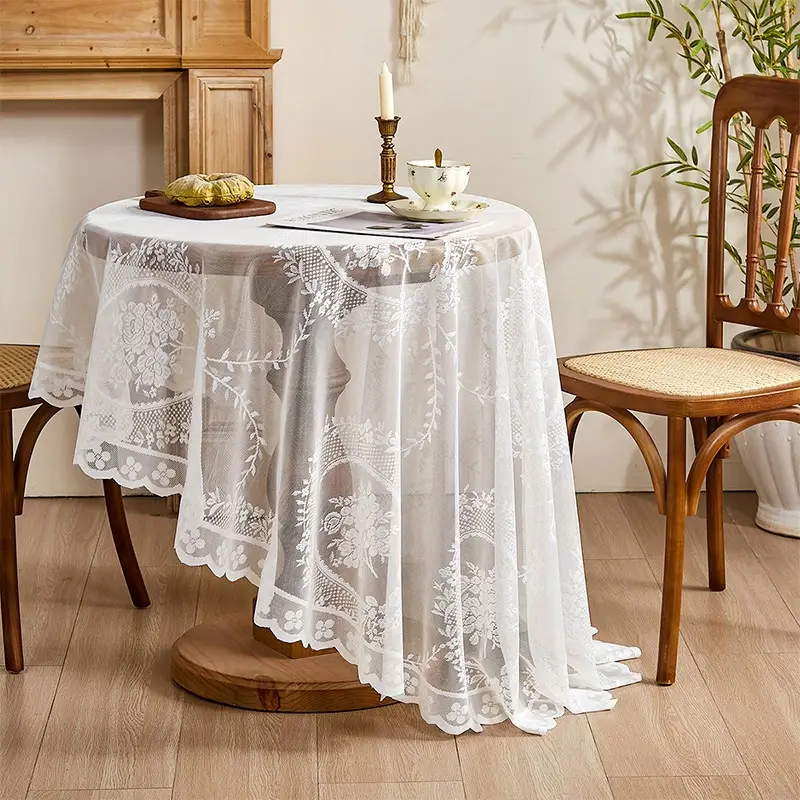 White lace tablecloth vintage coffee table cloth round table bedside table sofa refrigerator cover cloth pastoral style tablecloth wholesale