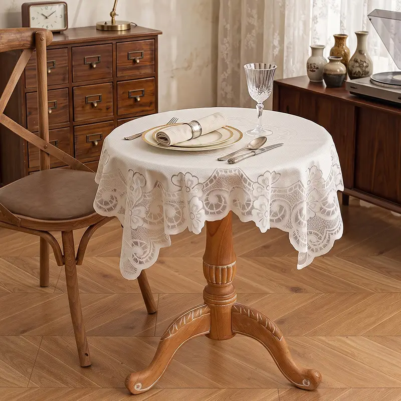 White lace tablecloth vintage coffee table cloth round table bedside table sofa refrigerator cover cloth pastoral style tablecloth wholesale