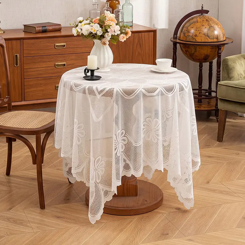 White lace tablecloth vintage coffee table cloth round table bedside table sofa refrigerator cover cloth pastoral style tablecloth wholesale