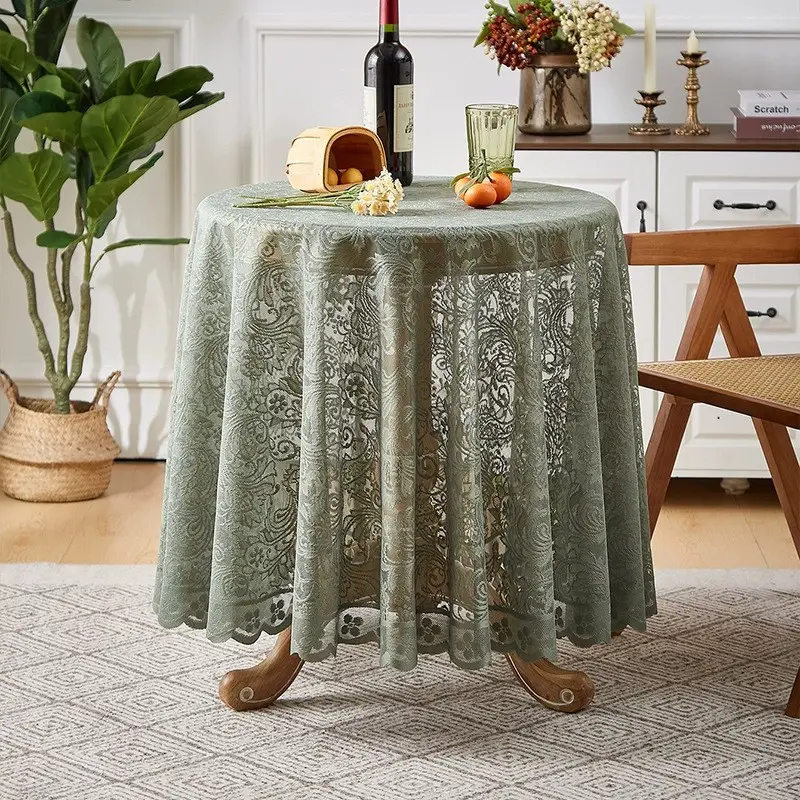 White lace tablecloth vintage coffee table cloth round table bedside table sofa refrigerator cover cloth pastoral style tablecloth wholesale
