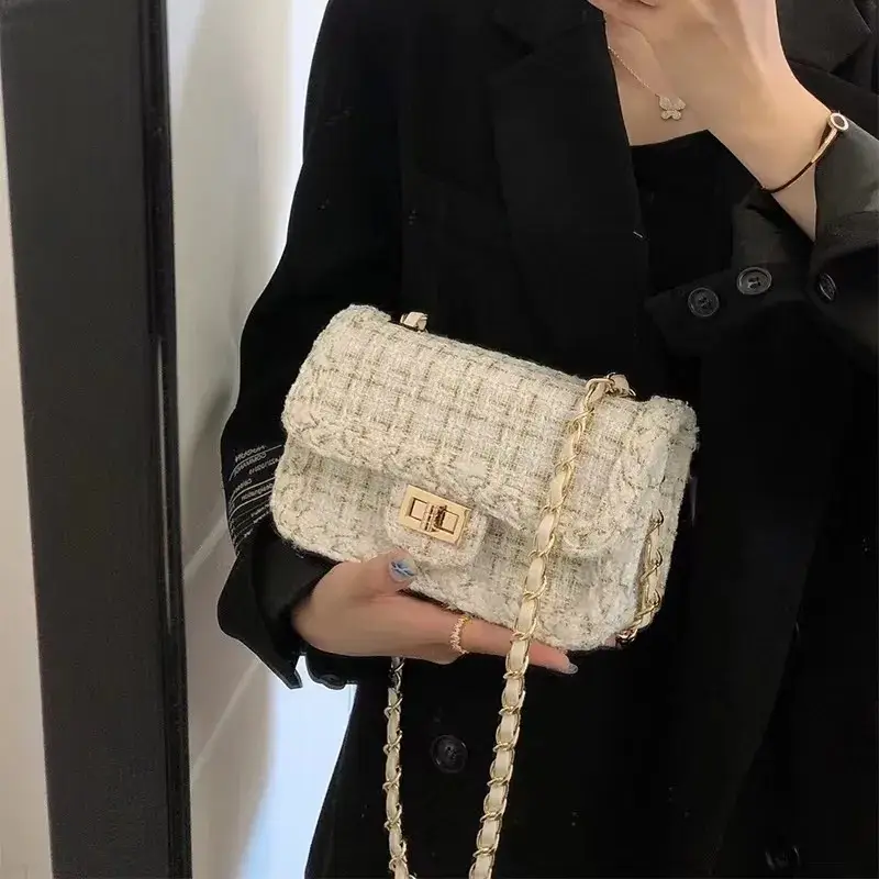 Small Chanel-Style Tweed Chain Bag for Women - Image 7