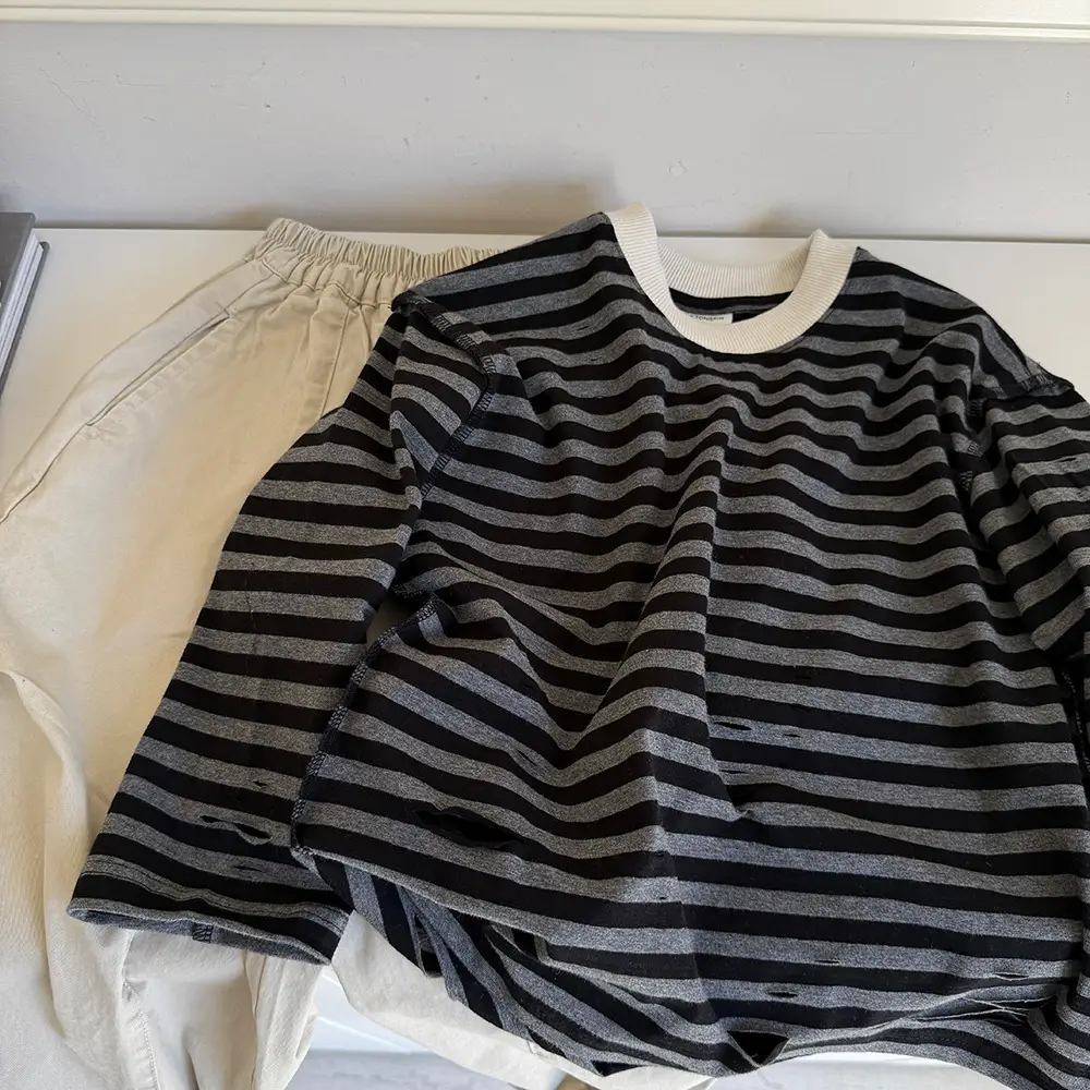 2025 Spring Striped T-Shirt for Boys Retro Loose Fit — feature 10