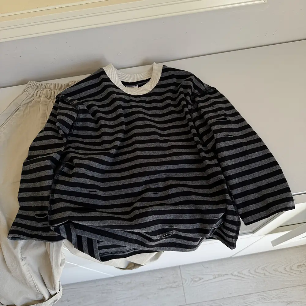 2025 Spring Striped T-Shirt for Boys Retro Loose Fit — feature 7