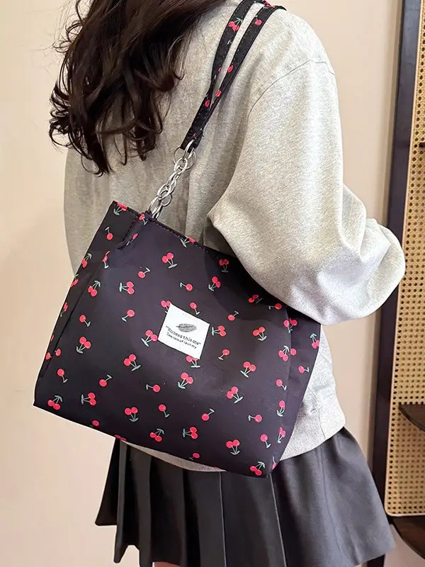 Women Cherry Print Canvas Shoulder Bag 2025 - Image 8