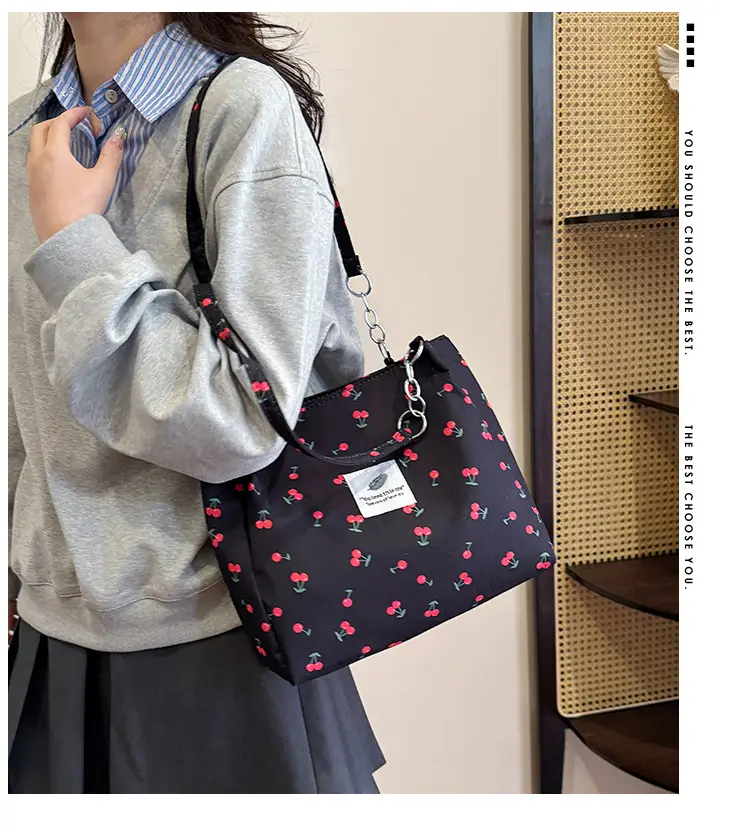 Women Cherry Print Canvas Shoulder Bag 2025 — feature 1