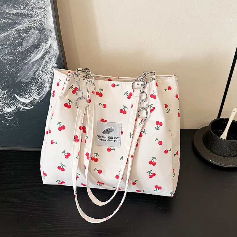 Women Cherry Print Canvas Shoulder Bag 2025 - Image 2